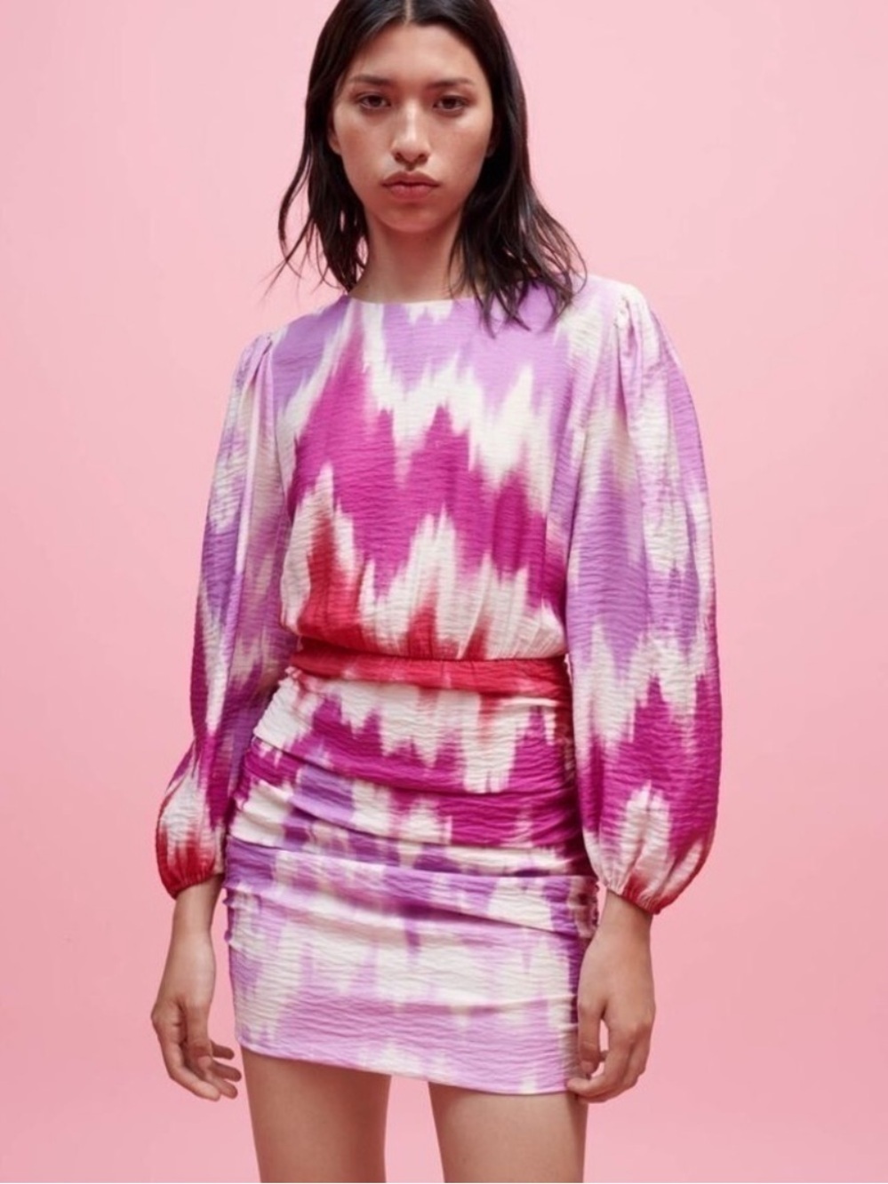 Ritie Tie Dye Long Sleeve Blouson Minidress In Tie Dye Pink